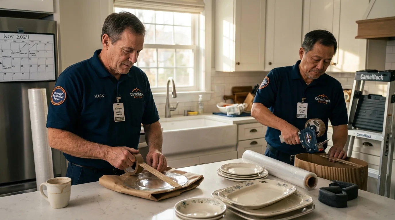 Professional crew packing kitchen dishware in Dawsonville, GA